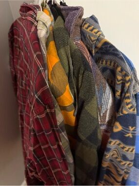 Multiples Men's Casual Button-Down Shirts in Red, Olive, Blue, Mustard
